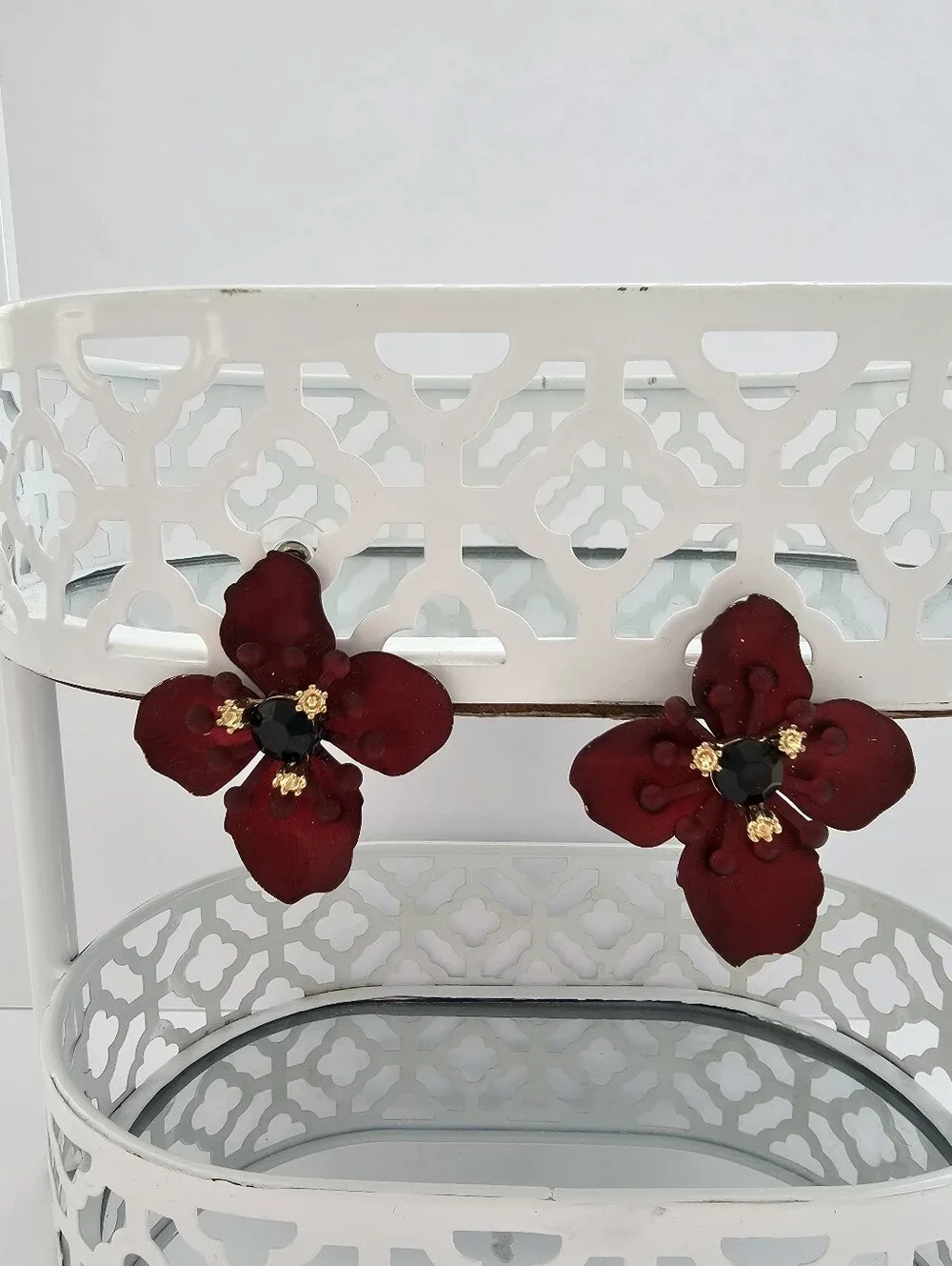 H&M Red Flower Large Metal Pierced Earrings